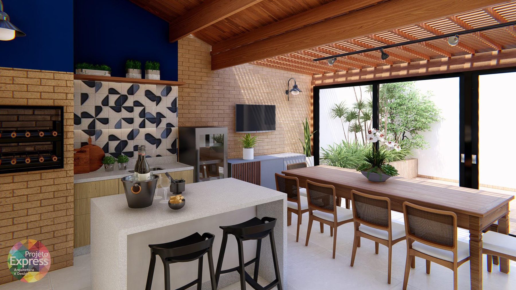 Espaço gourmet integrado com jardim de inverno